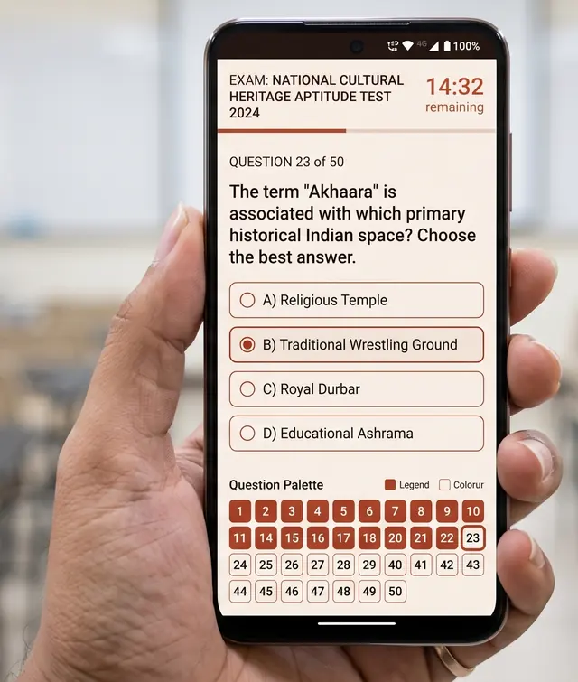 A phone showing a timed question with four options and a numbered question palette